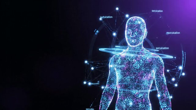 Digital Identity Protection Visualization with Glowing Human Hologram