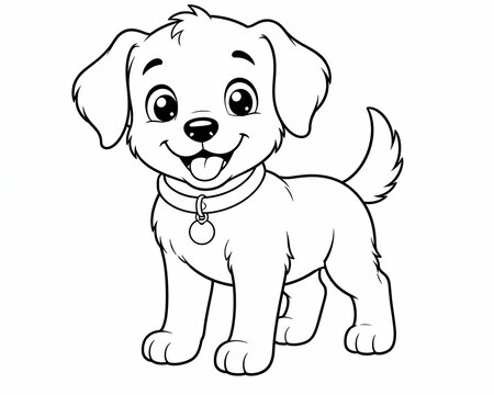 Cute little puppy dog drawing for kids coloring page isolated on white background