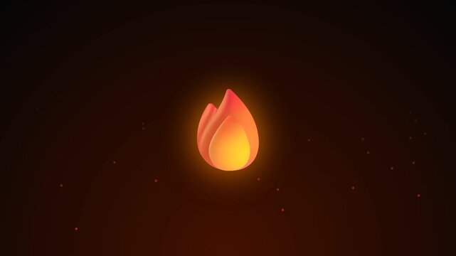 Fire flame glowing warmly with small floating embers in a dark minimalist virtual environment.