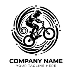 Fototapeta premium BMX Rider Silhouette Circle Logo, Extreme Sports Cyclist Action Graphic Design