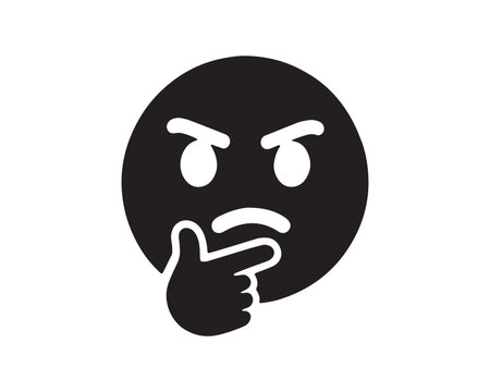Thinking face emoji icon in black silhouette style on a white background