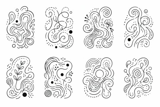 Set of eight different abstract black dot shapes on a white background
