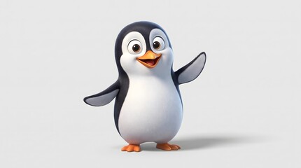 Obraz premium Cute Cartoon Penguin Waving Hello with a Friendly Smile.
