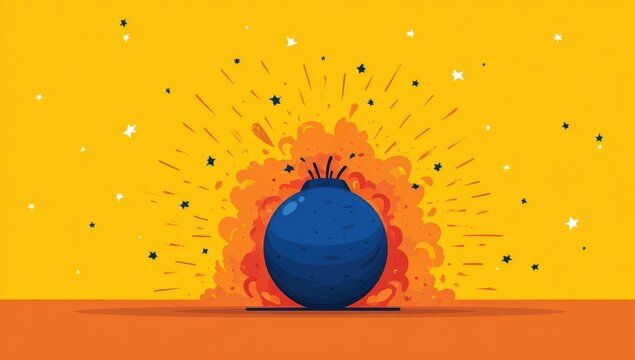 Cartoon bomb exploding on yellow background