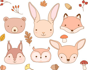 Fototapeta premium Set of woodland animals