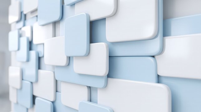 Abstract background with light blue and white square shapes on wall