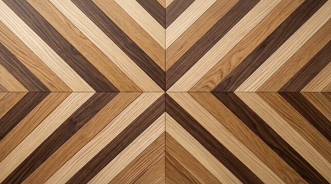 Chevron pattern wooden floor with mixed oak and walnut planks