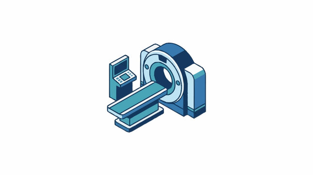 Isometric illustration of a modern medical CT scanner machine for hospital diagnostics.