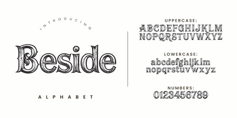 Beside alphabet gothic engraved ornate display typeface style for creative projects © fourmonths