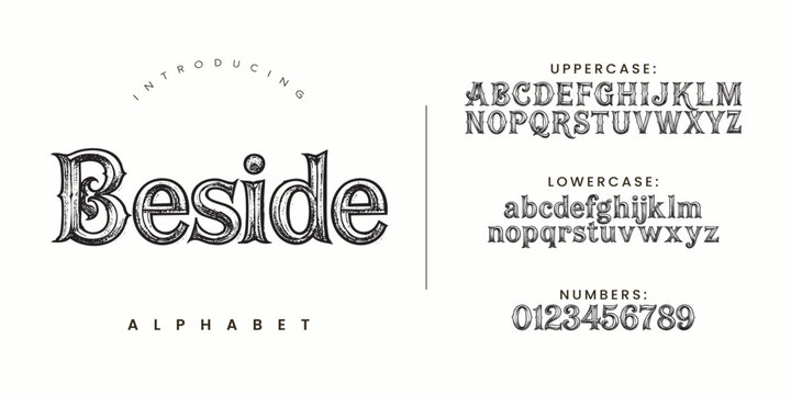 Beside alphabet gothic engraved ornate display typeface style for creative projects