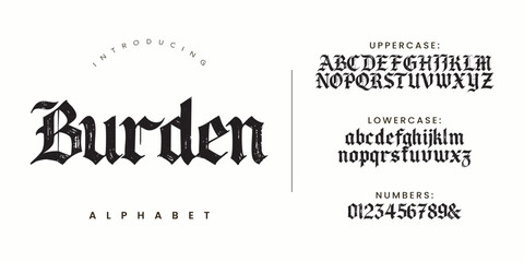 Burden alphabet traditional blackletter medieval calligraphic font style template design © fourmonths