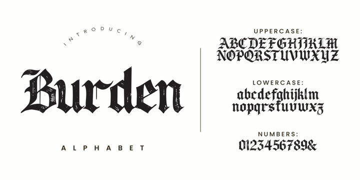 Burden alphabet traditional blackletter medieval calligraphic font style template design