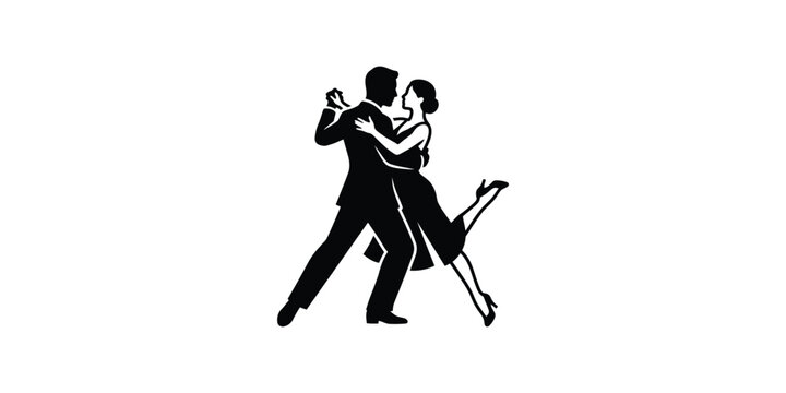 Silhouette of a couple dancing tango isolated on white.