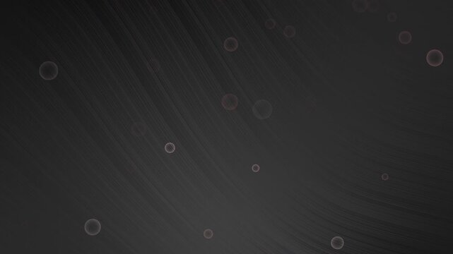 Abstract black grey gradient background with light wavy streaks, scattered faint blurry circular bubble patterns. Suitable for design projects needing a sophisticated touch.
