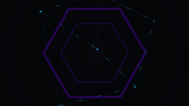 Futuristic pentagonal radar chart with glowing blue nodes for data visualization on dark background