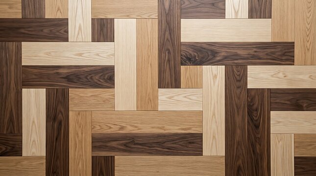 Herringbone pattern of wooden planks in different shades of brown