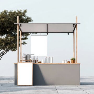 Modern Outdoor Coffee Kiosk Mockup