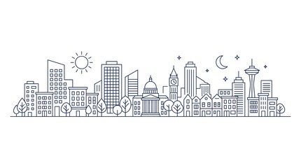 Obraz premium Modern City Skyline Illustration with Day and Night Concept