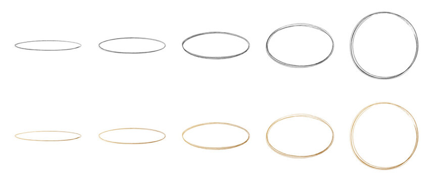Ellipse to circle progression sequence black and gold outline shapes