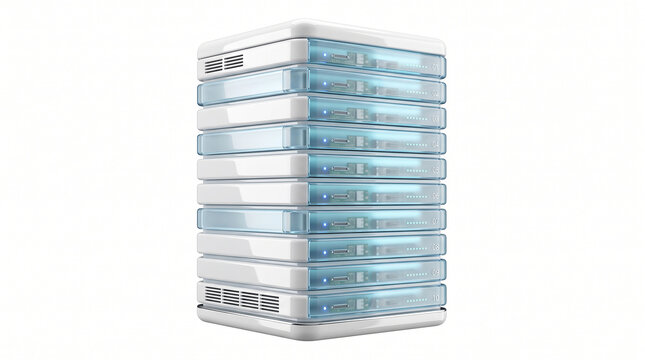 3D rendering of high-tech data server tower isolated on white background