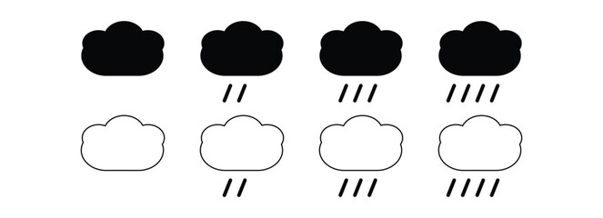 Obraz premium Cloud with rain icons in solid and outline styles for weather forecast and climate apps
