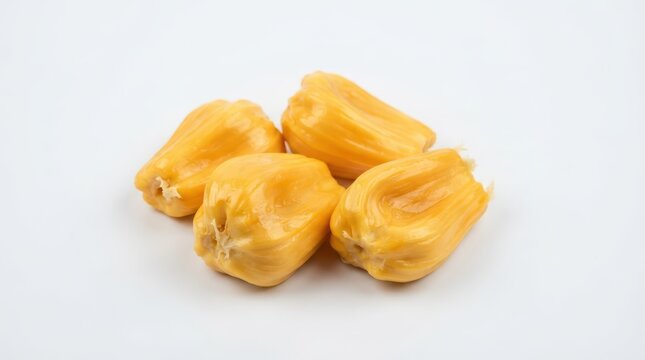 Fresh yellow jackfruit bulbs isolated on white background