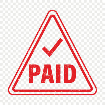 Paid Stamp Vector Illustration. Paid Stamp Sign. Red Paid Triangle with Check Mark for Invoice, Payment Confirmation, Billing, Receipt, Finance, Accounting, Business Document Design