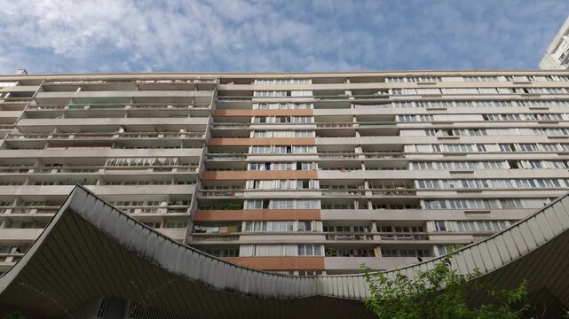 Brutalist high rise apartment building at Les Olympiades in Paris, France