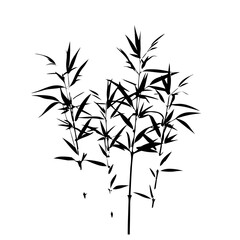 Obraz premium Bamboo Stalks Leaves Asian Nature Silhouette Vector - Botanical Tropical Plant Concept Icon