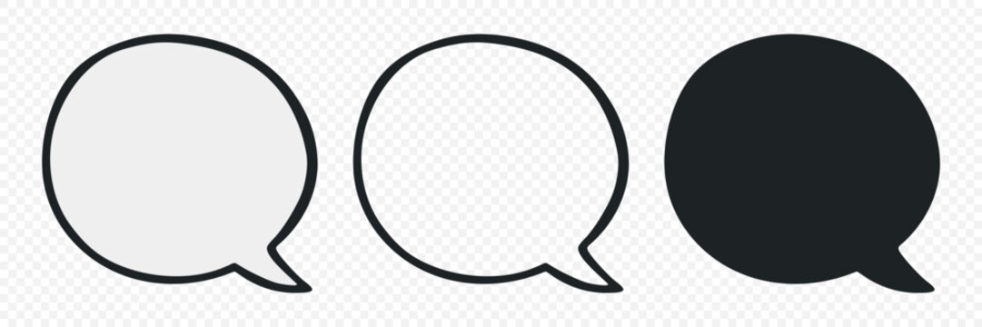 Speech Bubble Set Vector Illustration. Round Speech Bubble Outline and Black Chat Bubble Icons. Simple Conversation Balloons for Message, Comment, Dialogue, Comic Text Box, Communication Design
