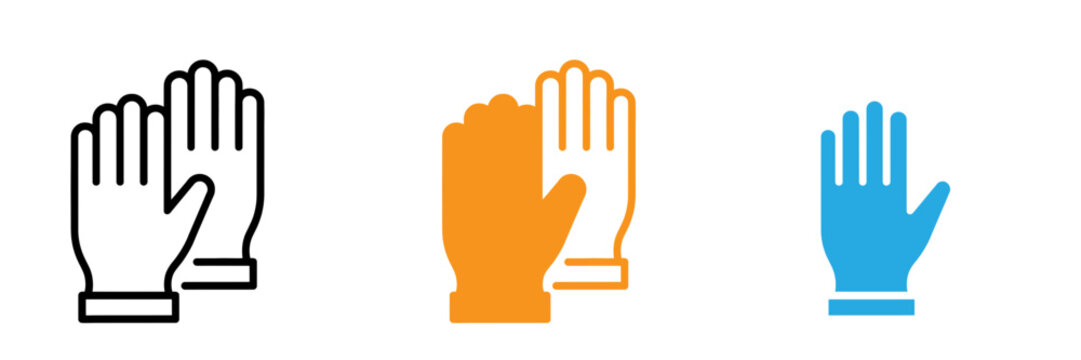 Three colorful glove icons in different styles