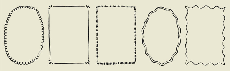 Obraz premium Hand drawn doodle crayon frames and rectangle decorative boarders. Cute doodle whimsical coquette wavy rectangle frames. Vector vintage postcard, menu or wedding invitation decoration.