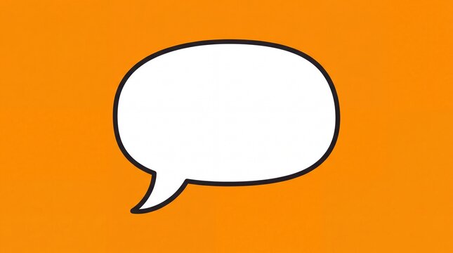 White Blank Speech Bubble Icon Featuring a Bold Black Outline Set Against a Bright Solid Orange Background for Text Messaging and Communication