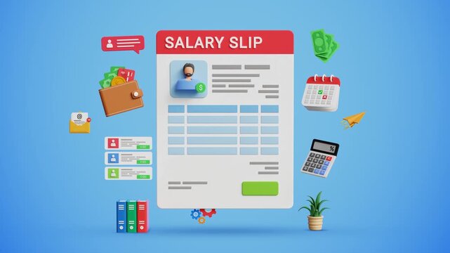 Monthly Employee Salary Automation, Finance Department Workflow, Automated Salary Processing. AI Payroll System Software Interface with Salary Slip. 3D Video