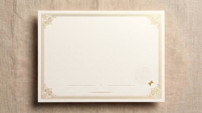 Blank elegant certificate with ornate gold border on fabric
