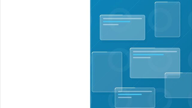 Digital user interface panels floating windows abstract minimalist blue high-tech geometric design vertical web banner background modern software graphics