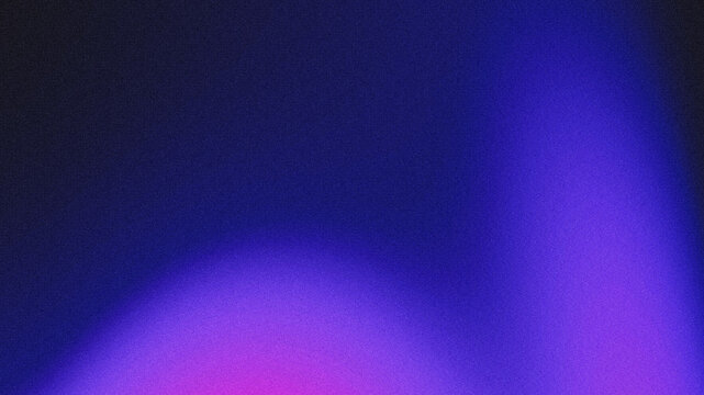 Abstract grainy noise texture background. Deep dark blue‑purple smoothly gradients into a soft pink‑violet wavy luminous glow.