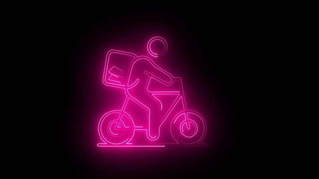 Neon pictogram man riding a bicycle red color, Riding bicycle icon isolated sign animation concept, cycling icon4k vide