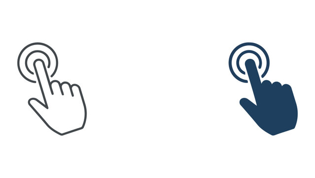 Hand cursor clicking button icon set in outline and solid styles for web interface design