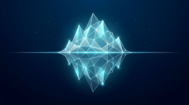 Data Complexity Visualization Concept with Glowing Geometric Iceberg in Abstract Dark Space