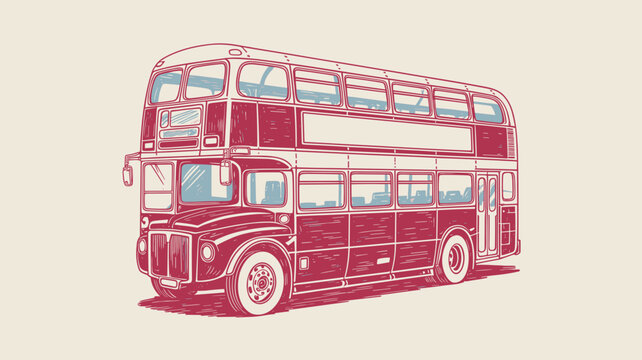 Vintage london double decker bus illustration, classic red public transport vehicle sketch