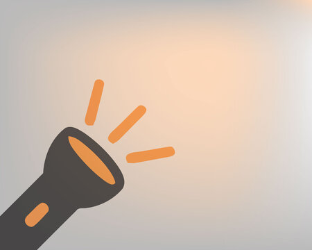 Flashlight beaming bright spotlight light beam on orange background