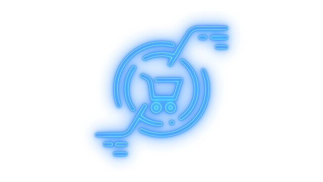 Glowing neon shopping cart target icon representing digital marketing e-commerce retargeting and sales tracking vector illustration isolated on transparent background.
