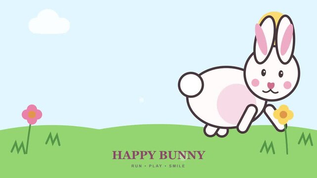 Cute Happy Bunny Character Jumping in Sunny Meadow Animation