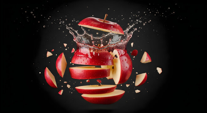 Exploding apple a dramatic still life of fruit fragmentation in motion