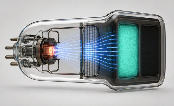 Electron Flow Inside Vacuum Fluorescent Triode Display