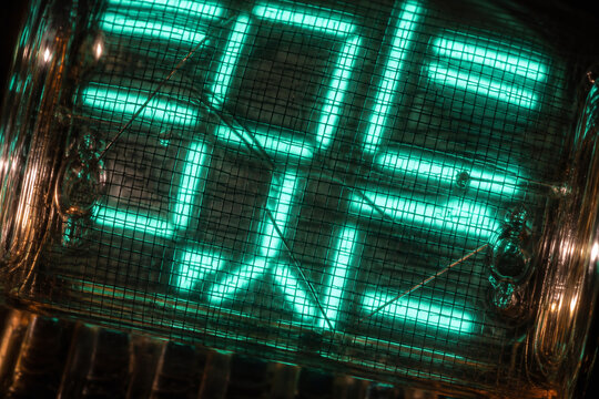 Glowing Cyan Vacuum Fluorescent Display Macro Abstract