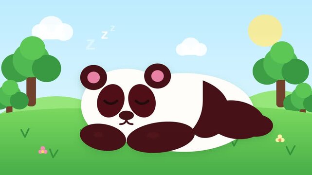 Cute Sleeping Panda Animation In A Green Meadow Vector Style