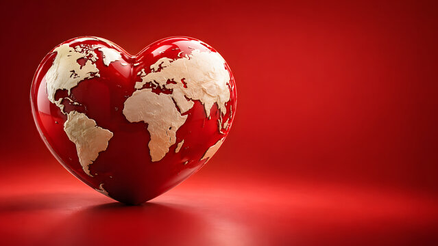 Conceptual 3D illustration of a heart-shaped Earth symbolizing global heart health, cardiovascular disease awareness, and the importance of heart care. 