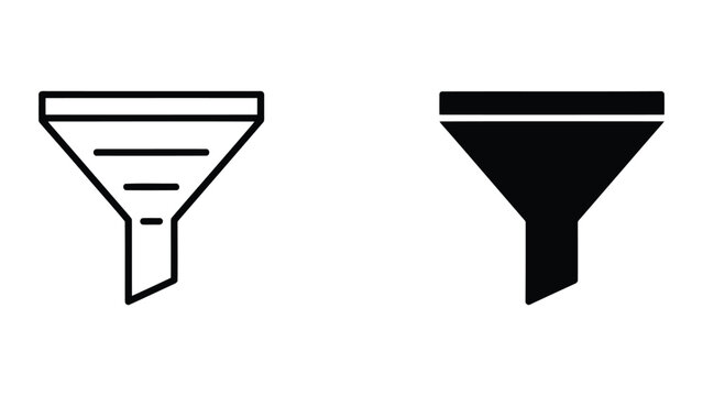 Professional data filter and sorting icon in thin outline and solid black vector style